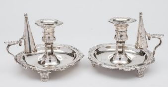 A pair of George III silver chamber candlesticks and snuffers, maker S C Younge & Co, Sheffield,