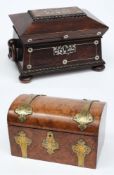 A small Victorian walnut and brass mounted tea caddy:, of rectangular outline,