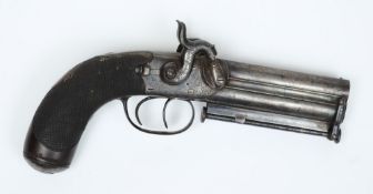 An over-and-under boxlock percussion pistol by J Blanch, Gracechurch Street, London:,
