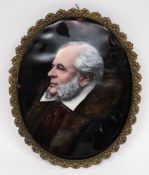 A 19th century oval Limoges enamel plaque:, decorated with a bust of M de la Broise,