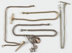A silver curb-link watch chain and three other chains:.