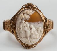 A mid Victorian gold and oval shell cameo mounted bracelet: of square-section gold links with