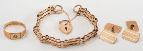 A gold three bar, gate-link bracelet,