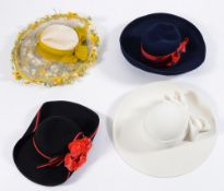 Edna Wallace navy blue lady's hat and three other wide brimmed hats:.