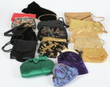 A group of various evening bags, purses:,