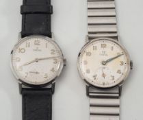 A gentleman's 'Omega' stainless steel wristwatch:,