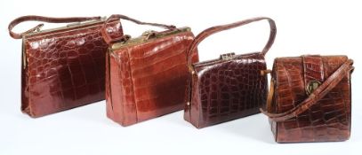 Four 'crocodile skin' hand bags:.