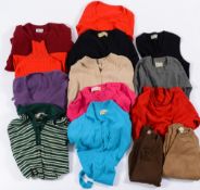 A group of approximately fourteen cashmere and woollen cardigans, pullovers:, etc.