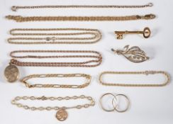 Mostly gold jewellery to include various rope-twist chains,