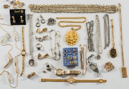 Six various gold rings together with costume jewellery to include various earrings,