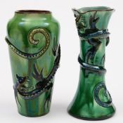 Two Longpark (Torquay) pottery 'dragon' vases: one of waisted form with pinched rim,