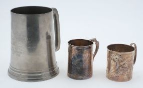 A George III silver christening tankard, makers mark worn, London, 1807: of cylindrical outline,