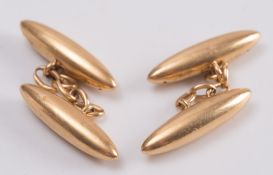 A pair of 18ct gold 'torpedo' cuff-links:, approximately 8gms gross weight.