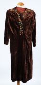 A Nancy Gunn brown velvet and floral dress and four other dresses:.