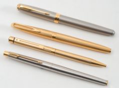 Two silver coloured 'Parker' pens,