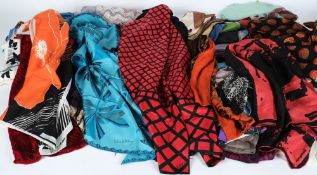 A large collection of  various silk head scarves:, etc.