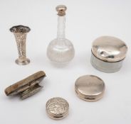 A small Victorian silver box and cover: , a small silver vase,