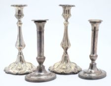 A pair of 19th century plated candlesticks: of oval outline,