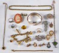 An enamelled 'Moses basket' pendant locket, a 9ct gold and shell cameo ring,