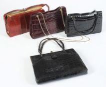 A 'Susan' purple 'crocodile skin' evening bag and three other evening bags:.