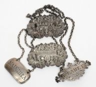 A pair of George IV silver decanter labels 'Brandy' and 'Rum', maker IT, Birmingham,