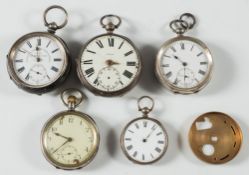 Five various silver and silver plate, open face pocket watches:.