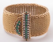 A heavy 14ct gold, buckle design, mesh link bracelet:,