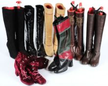 A pair of patent leather high boots (37) and various other ladies fashion boots:.