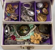 Jewellery and costume jewellery to include a silver, open face pocket watch, various other watches,