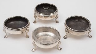 A pair of George III silver cauldron salts, maker WC, London, 1775: initialled, 7cm.