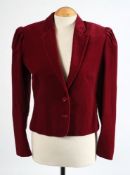A red velvet jacket, green velvet jacket, quilted jacket, a Bellville Sassoon: velvet two piece,