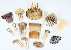 A group of early 20th century faux tortoiseshell and gem-set hair slides, a jet hair slide,