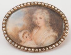 An early 19th century oval miniature portrait brooch:,