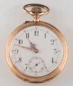A gentleman's 14ct gold cased keyless lever open-face pocket watch:,