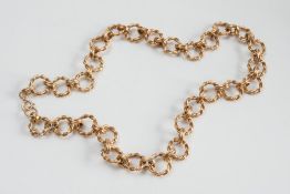 A 9ct gold necklace of rope twist, circular links:, 48gms gross weight.