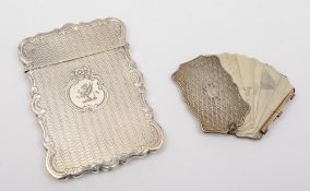 A Victorian silver visiting card case, maker Hilliard & Thomason, Birmingham, 1857: crested,