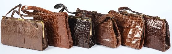 Six various 'crocodile skin' handbags:.