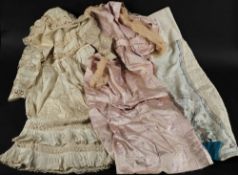A Chinese silk panel part robe with embroidered bird and floral decoration,