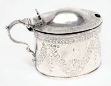 A Victorian silver oval mustard pot, maker Richard Martin & Ebenezer Hall, London,
