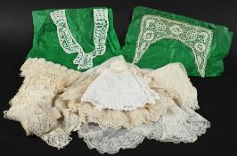 A collection of lace, machine lace and crochet edgings, trims and panels:.