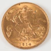 A George V half sovereign dated '1914':.