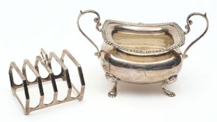 A silver twin handled sugar basin, all marks worn, Sheffield, : initialled,