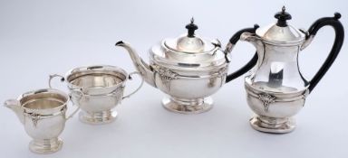 A George V silver  four-piece tea service, maker Mason & Jones, Birmingham,