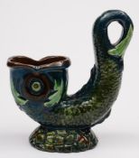 An Aller Vale (Torquay) pottery fish ewer: modelled in the form of a fish it's upturned scrolling