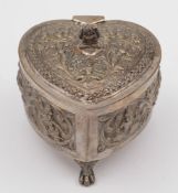 An Indian silver trinket box:, of heart shaped outline,
