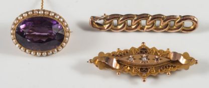 A Victorian amethyst and seed pearl oval brooch,