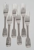A set of six Victorian silver fiddle pattern dessert forks, maker Thomas Smily, London 1869:.