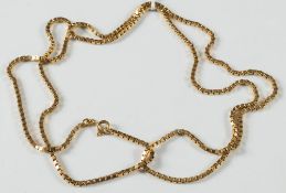 An 18ct gold slim-line necklace:, approximately 35gms gross weight.