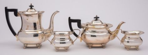 A plated four piece tea and coffee service: of barge-shaped outline,