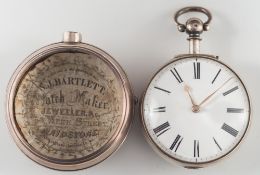 A 19th century silver pair cased pocket watch: the circular white enamel dial,